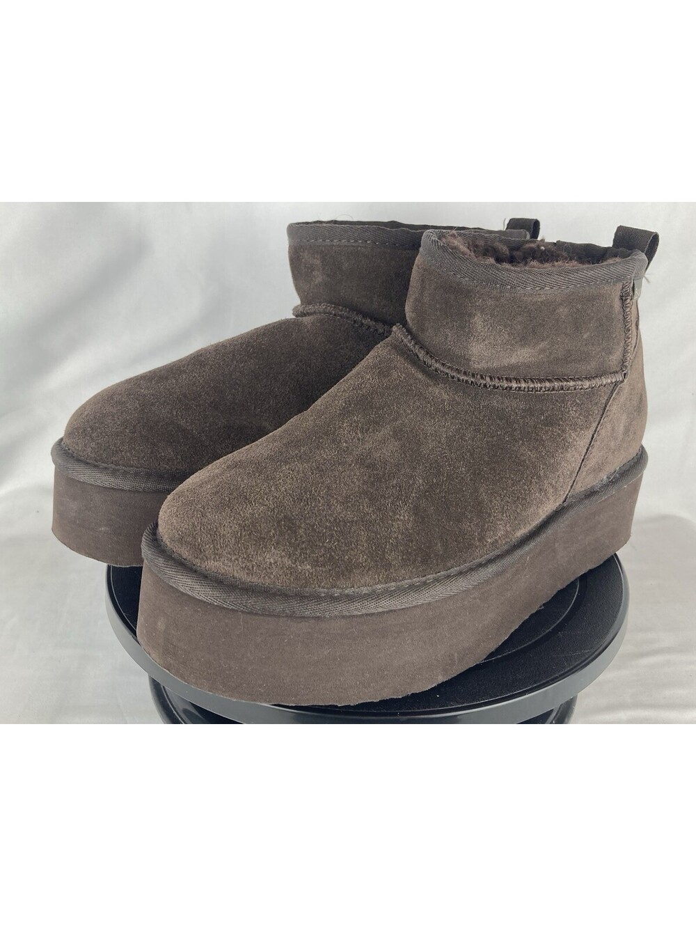 Womens Size 10 Bearpaw Brown Suede Chunky Platform Ankle Boots Warm Winter Shoes